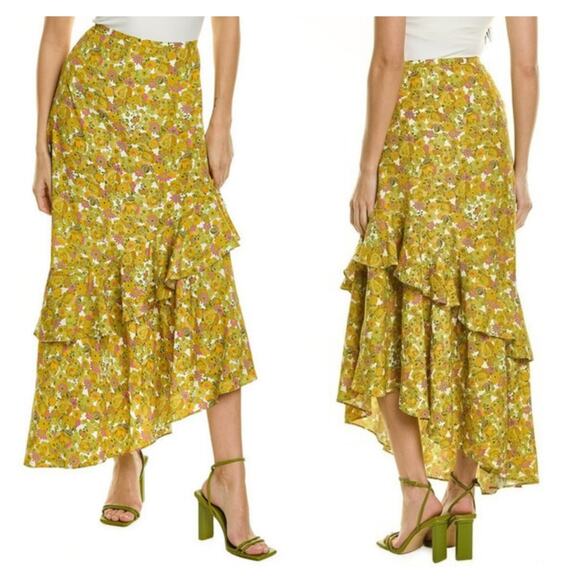Ted Baker Odissa Skirt Floral Asymmetric Tiered Ruffle Midi Orange Multi US 10 - Picture 2 of 9